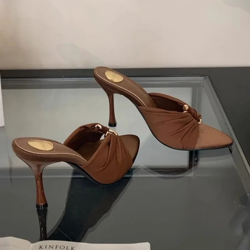Women's High Heels Slippers Pointed Toe Metal