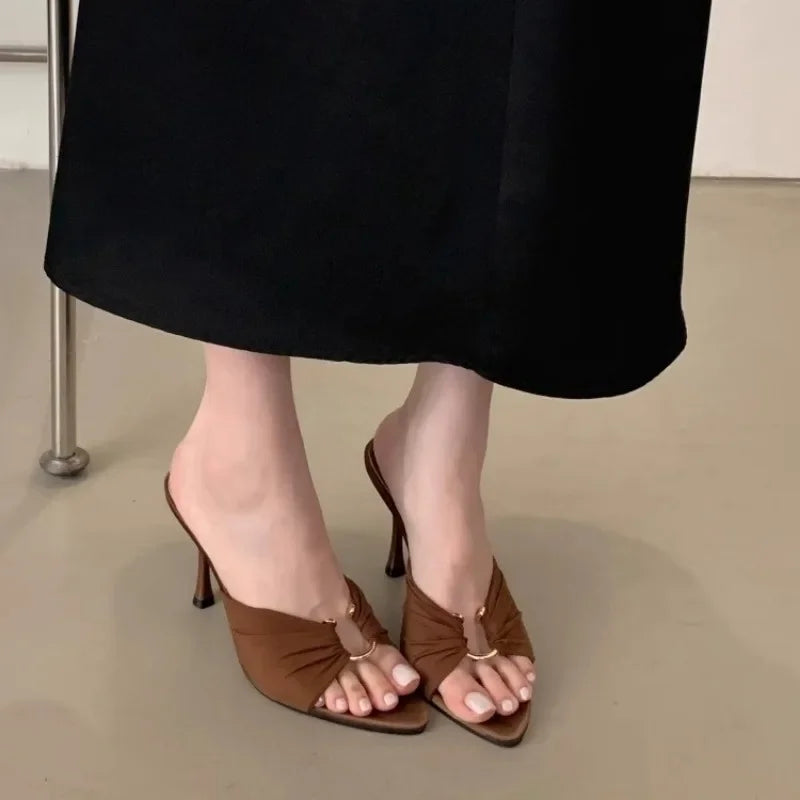 Women's High Heels Slippers Pointed Toe Metal