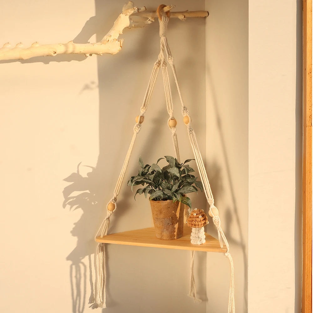 Corner Shelf Macrame Wall Hanging Wood Frames