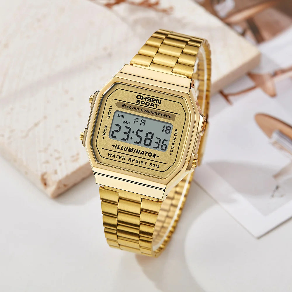 Digital Watches for Women Luxury Gold Ladies Sport Watch