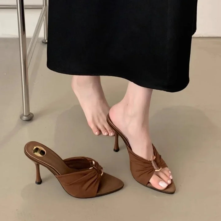 Women's High Heels Slippers Pointed Toe Metal
