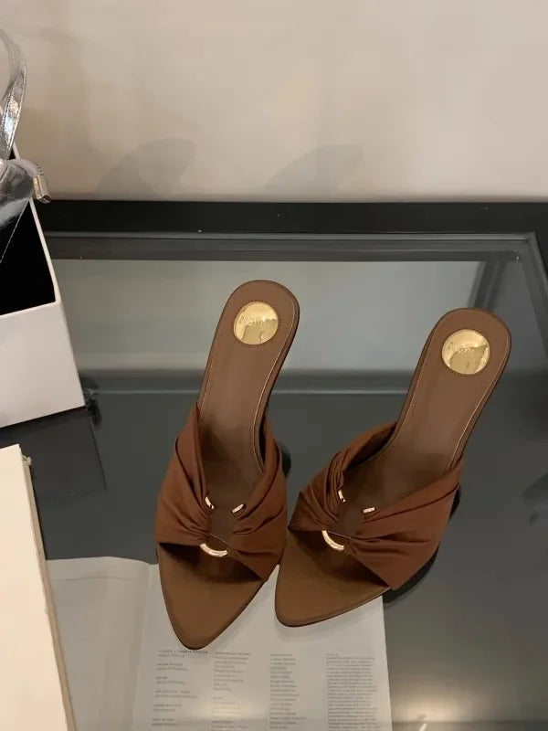 Women's High Heels Slippers Pointed Toe Metal