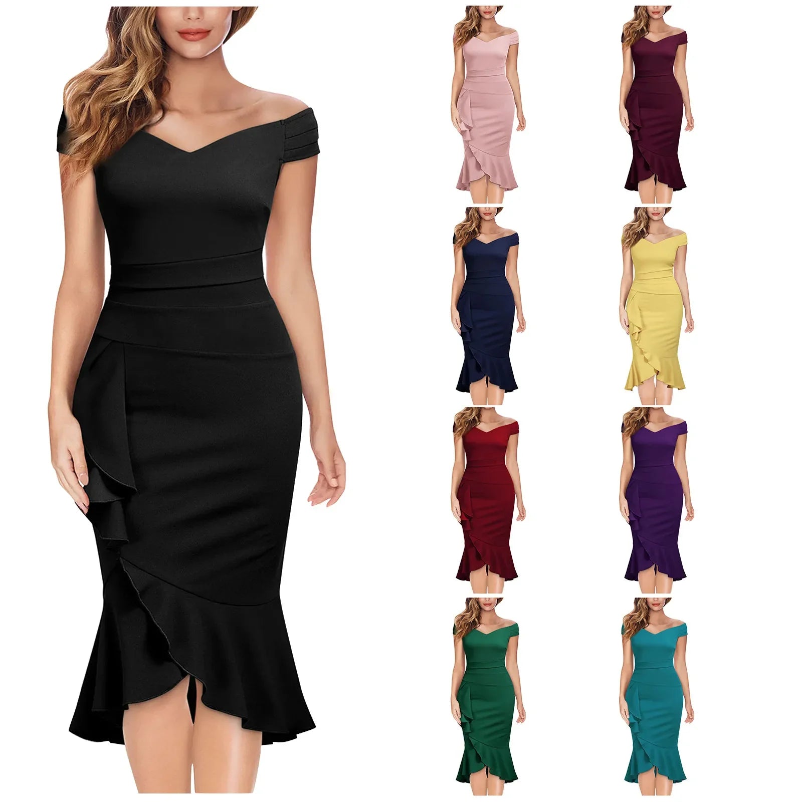 Women's elegant party dresses Off Shoulder V-Neck