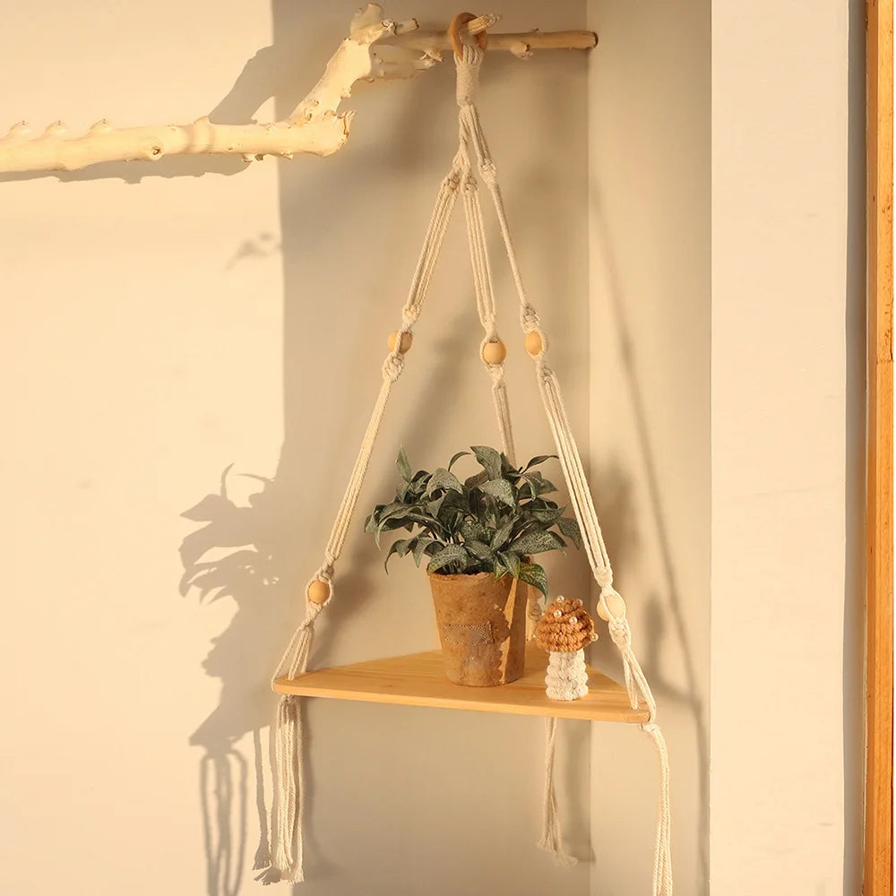 Corner Shelf Macrame Wall Hanging Wood Frames