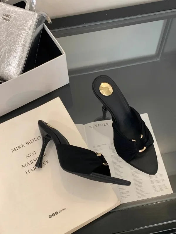 Women's High Heels Slippers Pointed Toe Metal