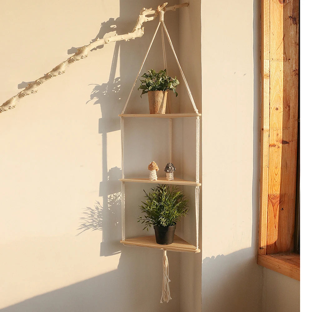 Corner Shelf Macrame Wall Hanging Wood Frames