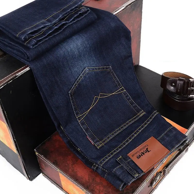 Men Fashion Straight Jeans Men New Stretch Slim Fit Pants