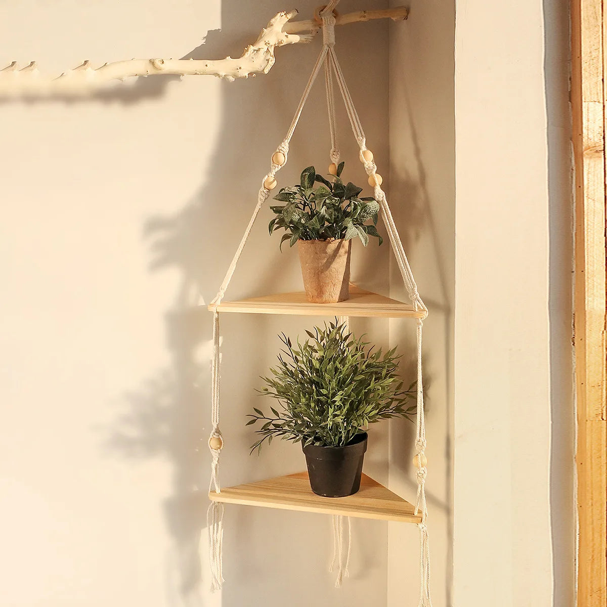 Corner Shelf Macrame Wall Hanging Wood Frames